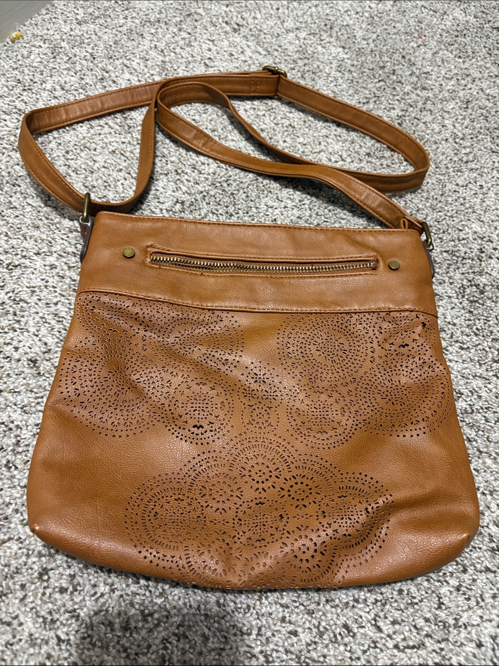 Women's Tan Laser-Cut Crossbody Bag